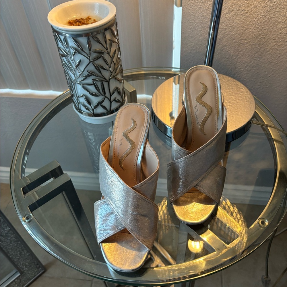 Nina Shimmering Silver Heels